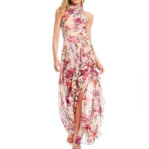ELIZA J Halter Neck Floral Chiffon Sleeveless Maxi Dress | Size 16